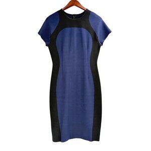 St. John Womens Size 6 Fitted Sheath Dress Black Blue Colorblock Luxury Chic